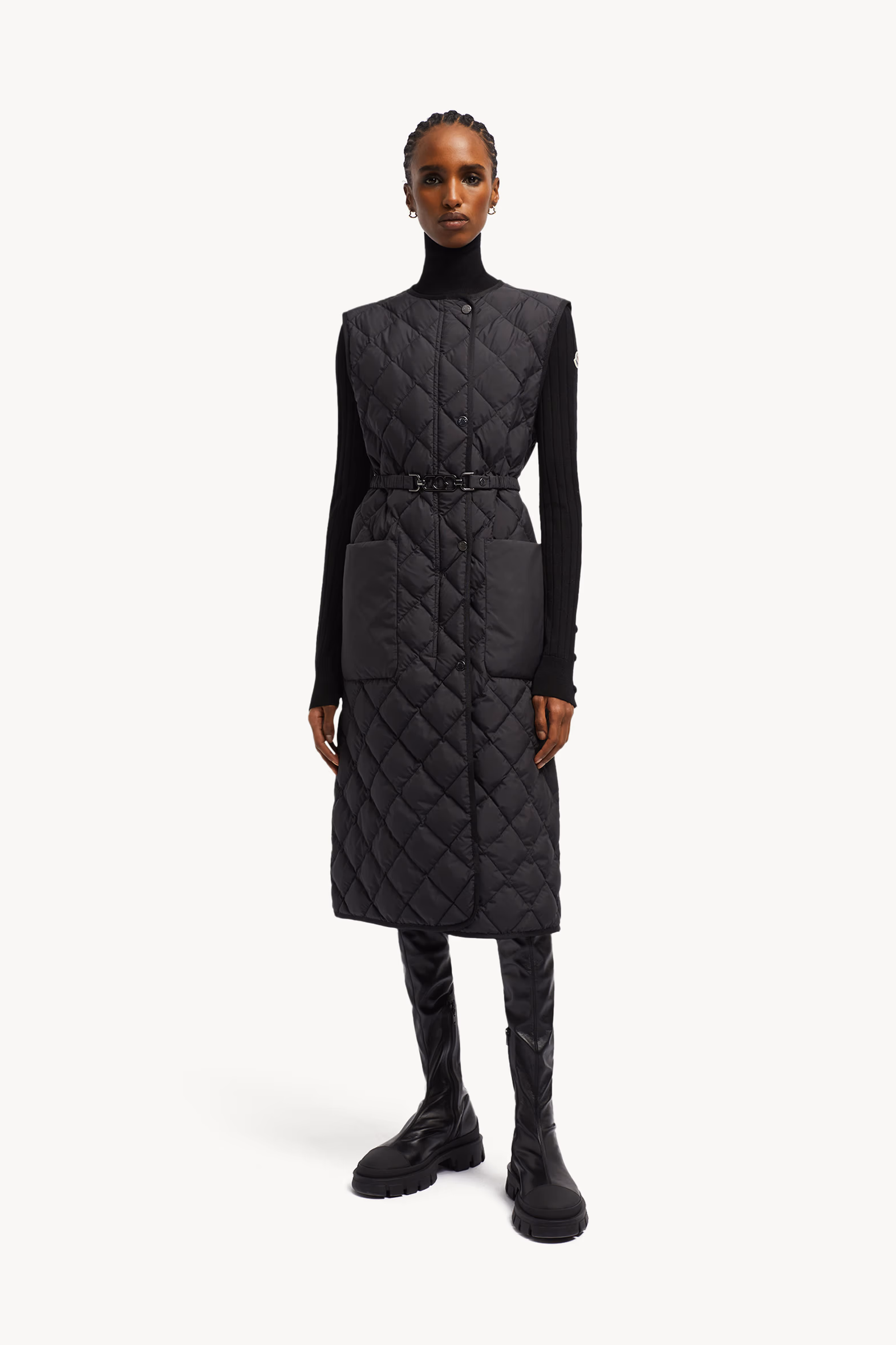 Doudoune longue sans manches Butor à matelassage losange Femmes Noir Moncler 3